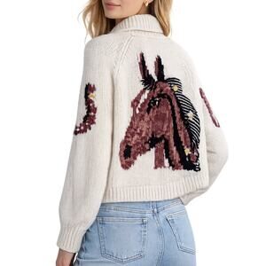 Anthropologie Pilcro Western Horse Cardigan Sweater Equestrian Cream Size XS